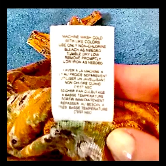 FREE PEOPLE Lovely Vintage Mustard & Blue Floral Racerback Tank Top, Medium - Picture 7 of 9